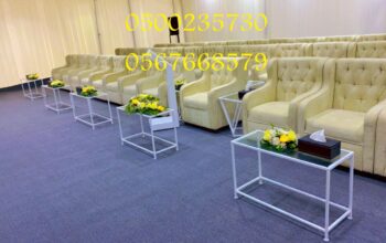 تأجير كنب جلد ابيض ,كراسي فندقية , طاولات طعام