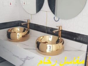 مغاسل رخام , ديكورات مغاسل الحمامات جميلة وفاخرة